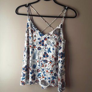 H&M Lined Flowy Cami | White with Blue Rust Flowers | Size 4